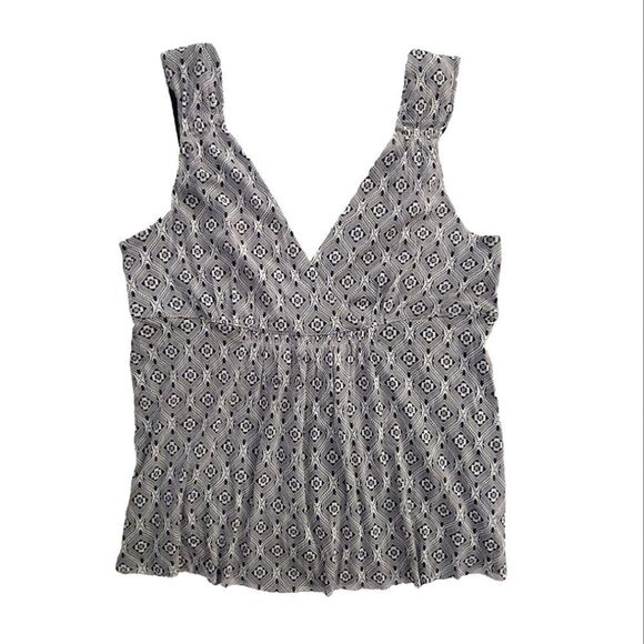 Y2K Michael Kors Blue Grey Geometric Layered VNeck Tunic Tank Top Large - Picture 6 of 17